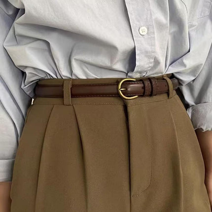 Female Women Candy Color Pu Leather Belt Dress Strap Thin Waistband Waist Belts - Aimall
