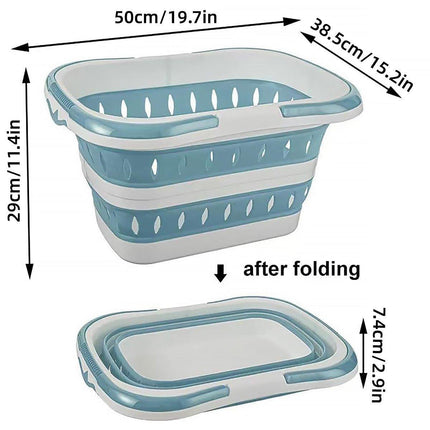 Large Folding Laundry Basket Plastic Dirty Clothes Hamper Blue Bathroom Storage