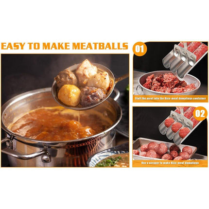 3PCS Stainless Steel Meatball Maker Fish Ball Mold Shrimp Slider Meat Tool