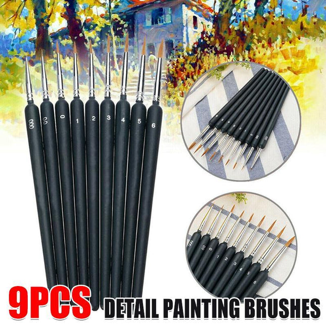 9 Pcs Artist Paint Brush Sable Hair Detail Miniature Brush Painting Brushes Set - Aimall