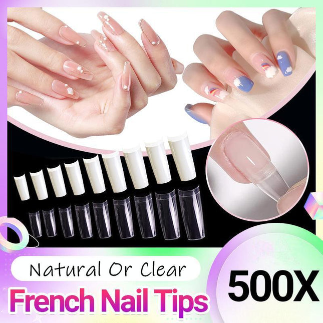 500 PCS Fake French Nail Tips White Clear Stiletto False Gel Pointy Art Acrylic - Aimall