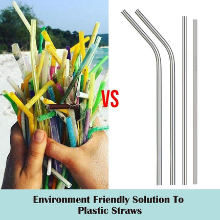 10PCS Stainless Steel Straws Bent Long Reusable Washable Metal Drinking Straw - Aimall