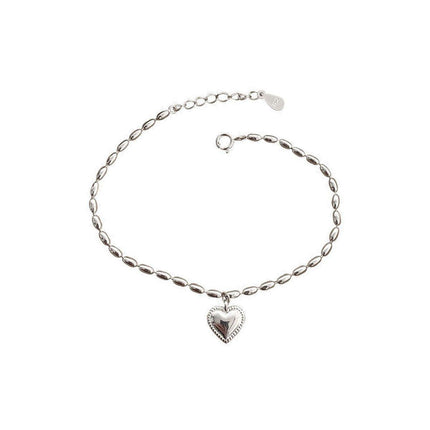 Silver Beige Heart Bracelet Vintage Sweet Peach Heart String Jewelry for Women