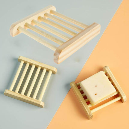 10x Natural Wooden Bamboo Holder Storage Soap Dish Tray Soap Rack Box Dishes - Aimall