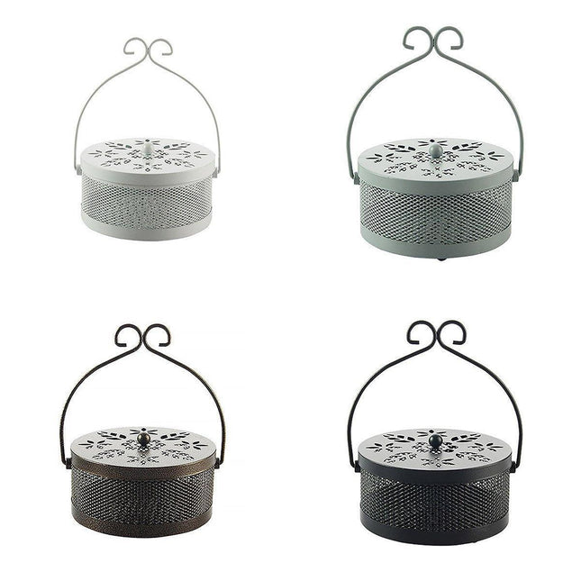 Fireproof Wrought Iron Mosquito Coil Holder with Cover for Indoor Outdoor Use