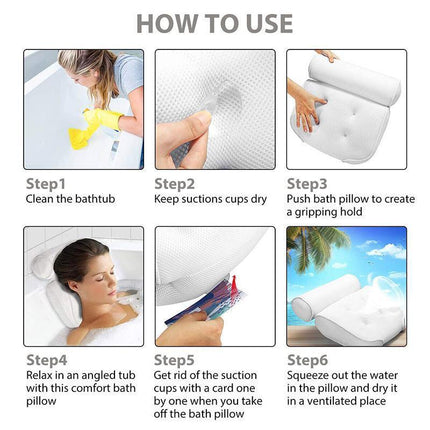 Home 3D Mesh Bath Pillow Back Neck Support Bathtub Spa Hot Tub Suction Cups New - Aimall
