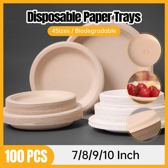 100x Biodegradable Sugarcane Paper Trays - Eco-Friendly & Durable for Food - Aimall