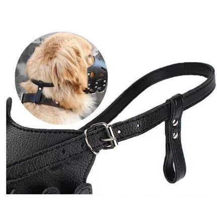 Adjustable Leather Pet Dog Mask Mouth Muzzle Anti Barking Bite Stop Chewing Black - Aimall