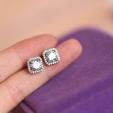 1 Pair Brilliant Square Cut Cubic Zirconia Stud Earrings Stainless Steel E135 7Clours - Aimall