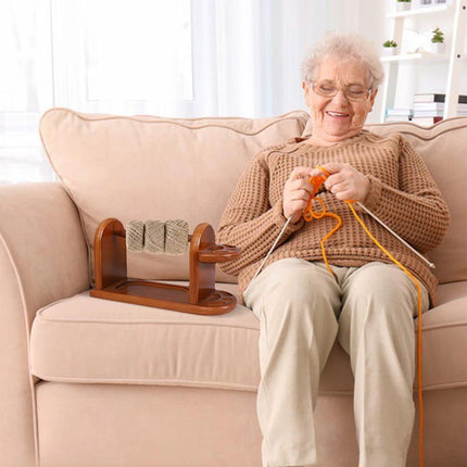 Wooden Yarn Spindle Holder with Scissors Organizer Solid Wood Knitting Tool Rack