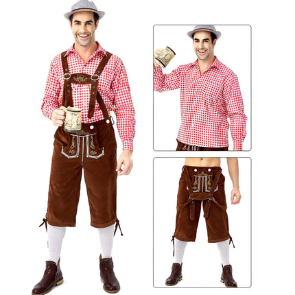 Oktoberfest Mens Lederhosen Costume Bavarian German Beer Embroidered Outfit - Aimall