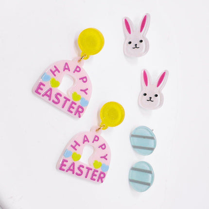 Easter Rabbit Egg Earrings Acrylic Jewellery Set Festive Accessories Women