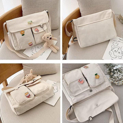Ladies Small Square Canvas Bag Large Capacity Shoulder Handbag for Everyday Use