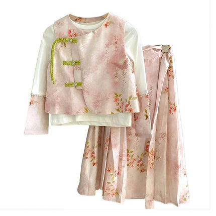 Girls Hanfu Dress Spring Traditional Chinese Outfit Colourful Skirt