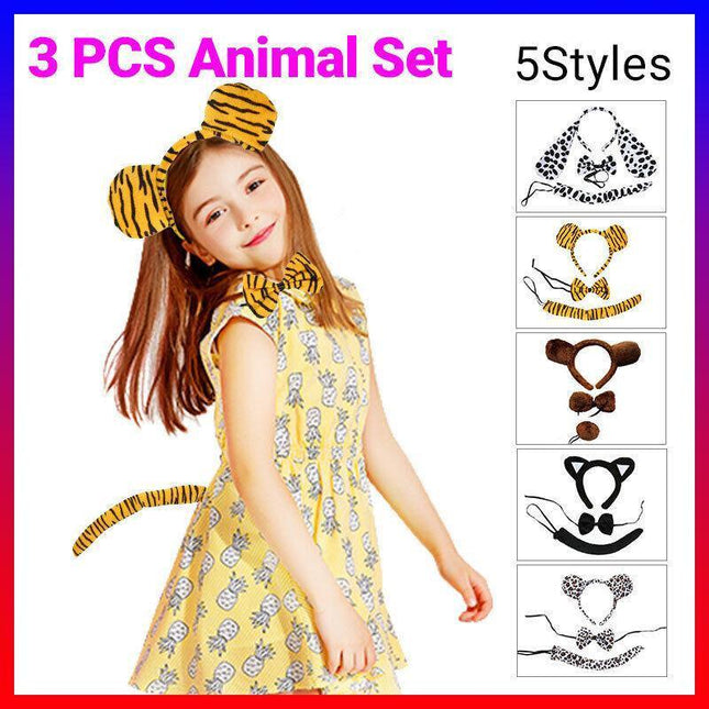 3 Piece Animal Set Costume Dress Up Party Bowtie Tail Ears Baby Kids Adults Au - Aimall