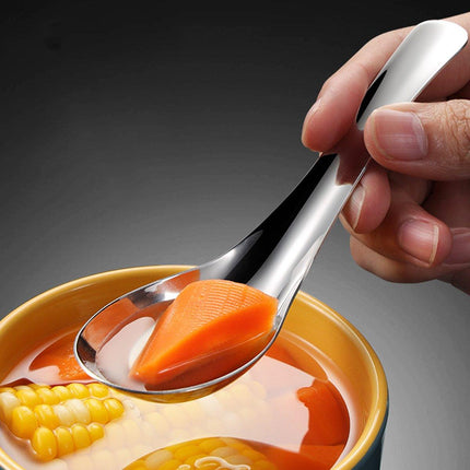 10pcs Stainless Steel Flat Bottom Spoon Household Kitchen Dining Soup Spoon Set