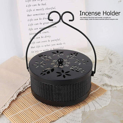 Fireproof Wrought Iron Mosquito Coil Holder with Cover for Indoor Outdoor Use
