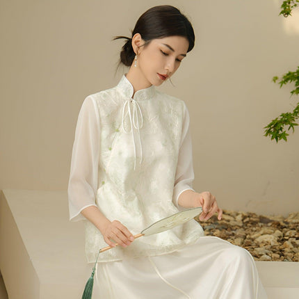 Chic Slant Collar Shirt Women New Traditional Chinese Fashion Style Top Trendy - Aimall