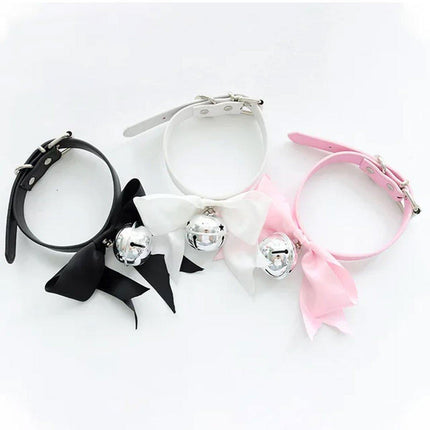 Punk Style Bow Bell Choker Adjustable Collar PU Leather Neckchain Necklace