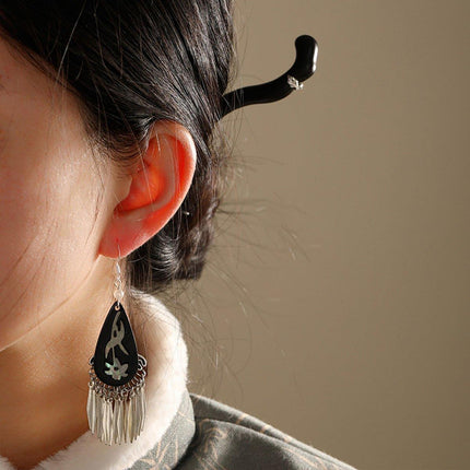 Elegant Chinese Style Silver Tassel Fringe Earrings Women Fashion Jewelry