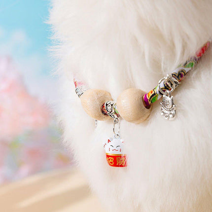 Camphor Wood Bead Collar with Bell Necklace for Cats and Dogs Pet Accessories