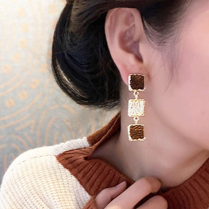 Vintage Brown Gold Dangle Earrings Women Girls Retro Bohemian Fashion
