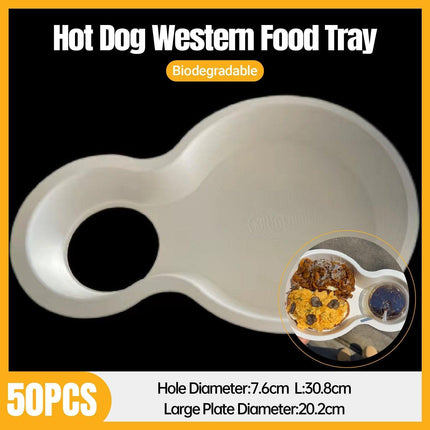 50pcs Biodegradable Hot Dog Tray Two Compartment Coffee Cup Holder Plate Thicken