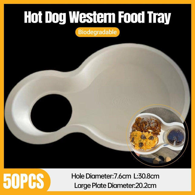 50pcs Biodegradable Hot Dog Tray Two Compartment Coffee Cup Holder Plate Thicken