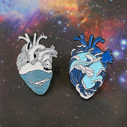 Rough Seas and Calm Seas Heart Brooch Ocean Inspired Jewellery Pin Fashion