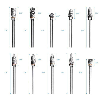 10PCS 6MM Head Tungsten Steel Carbide Rotary Burr Bur Die Grinder Bit + Case Set - Aimall