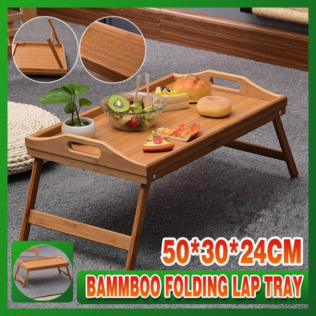 Wooden Bamboo Folding Tray BAMBOO FOLD UP LAP TRAY Tea Coffee Table Breakfast - Aimall