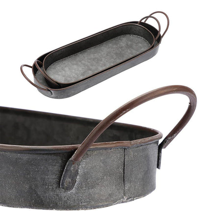2Pcs Metal Galvanized Tray Metal Decor Chic Farmhouse Tray Centerpiece Oval Tray