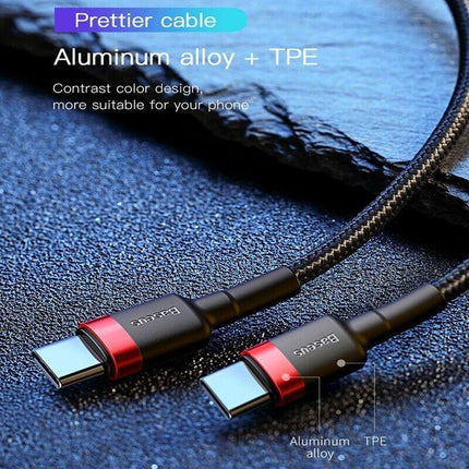 Red+Black Baseus 60W 100W USB C to Type C Charger Cable PD Fast Charge For Samsung - Aimall