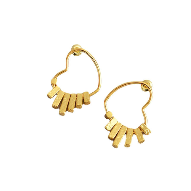 Swinging Textured Long Heart Earrings Elegant Fashion Jewelry for Women Gift
