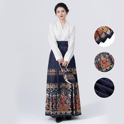 New Chinese Hanfu Horse-faced Skirt Set Daily Embroidered Improved Costume Women - Aimall