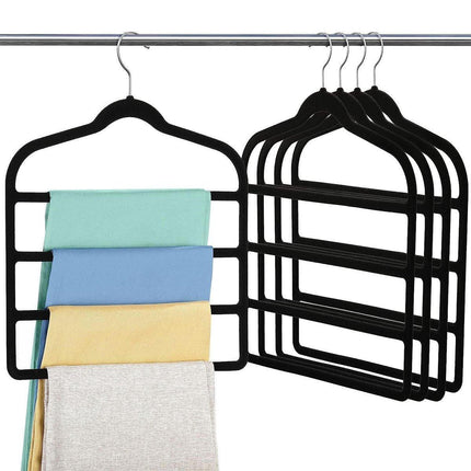 5PCS Multifunctional Non-slip Flocking Rack Multi-layer Hanger Wardrobe Storage