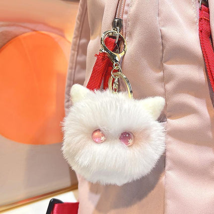 Plush Kitten Head Cartoon Keychain Rabbit Hair Pompom Keyring Bag Ornaments Gift - Aimall