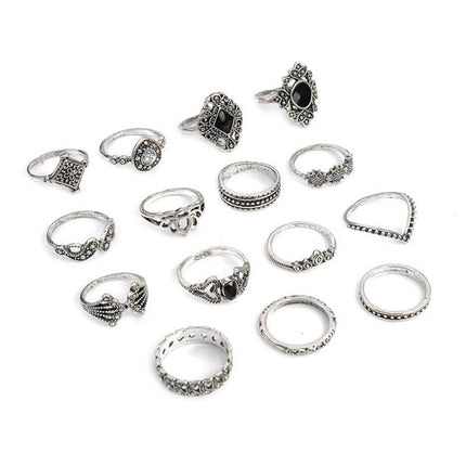 15 PCS Boho Vintage Knuckle Finger Ring Set Crystal Stackable Finger Rings Gifts - Aimall