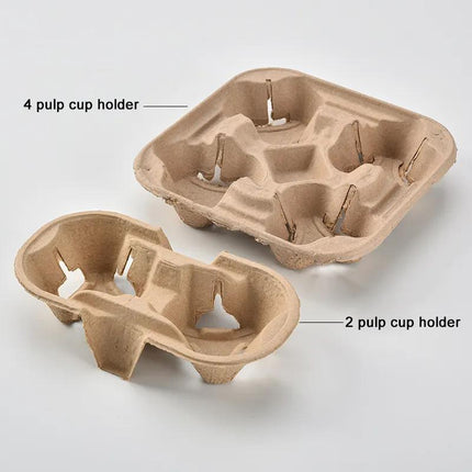 100PCS BioCup 2/4 Cup Carry Tray - Recycled Paper Pulp Holder - Aimall