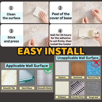 Hair Dryer Holder Rack Plastic Wall Mount No Drill Bathroom Organizer Storage
