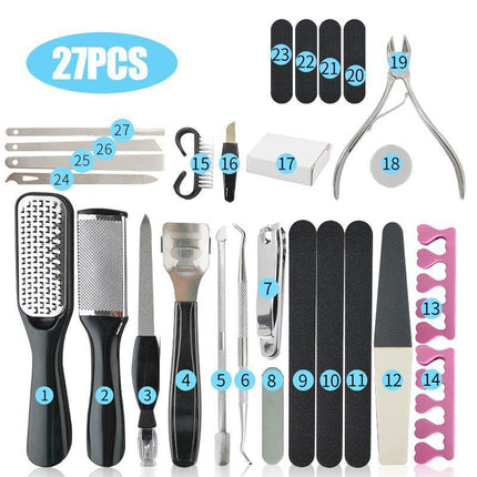 27PCS Manicure Foot Pedicure Kit Rasp File Remover Scraper Nail Care Tool Set - Aimall