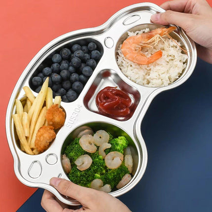 2pcs Cartoon Car Compartment Plate Stainless Steel Divided Food Tray with Sections