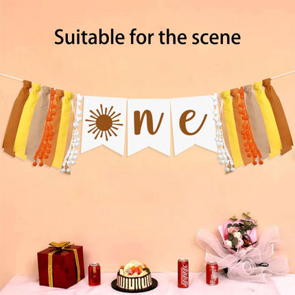 Birthday Party Flag High Chair Decoration Sun Theme Baby Flag Cloth Flowers