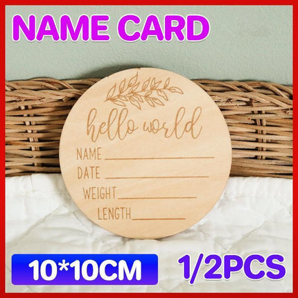 Hello World Baby Birth Announcement Plaque Wooden Disc Introducing Name Card - Aimall