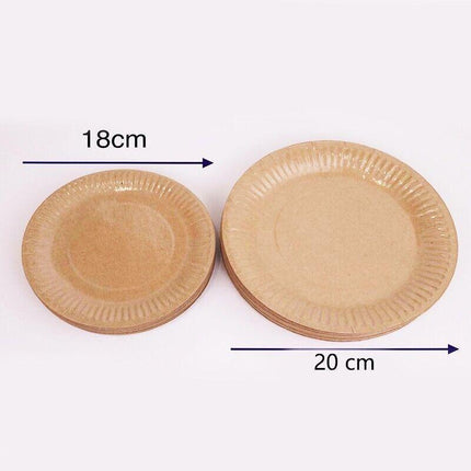 18CM Disposable Brown Paper Plates Dinner Dessert Party Plate Eco-Friendly Bulk - Aimall