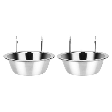 2PCS Pet Bowl Dog Food Cage Crate Water 13CM Hang-on Stainless Steel Metal Cat