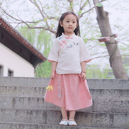 Chinese Hanfu Dress Set Girls Traditional Tang Suit Summer Outfit Cultural