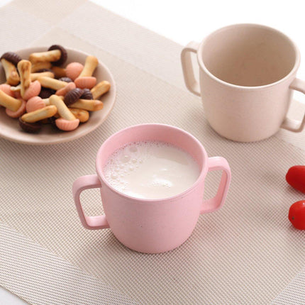 4PCS Bamboo Fiber Milk Drinking Cups with Handle Eco Friendly Small Grip Cups