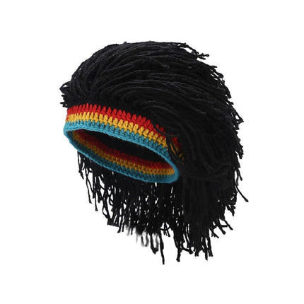 Quirky Warm Knitted Wig Hat Hip Hop Wool Cap for Men and Women with Braided