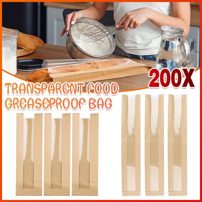 200PCS Transparent Food Greaseproof Bags French Bread Baguette Packaging Pouc - Aimall